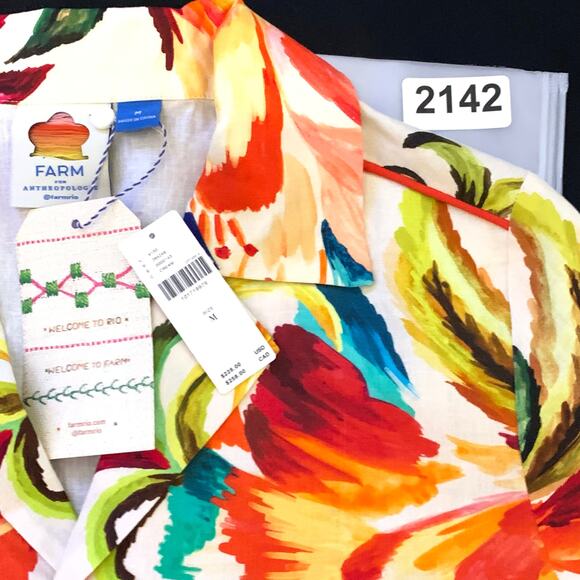 Medium- Farm Rio Anthropologie Womens Shirt Dress Med Linen Blend Floral Button - Picture 15 of 15